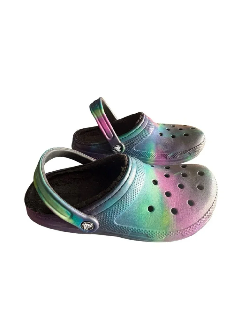 Crocs Lined Clogs Black Rainbow Tie Dye Womens 9 Mens 7 Classic